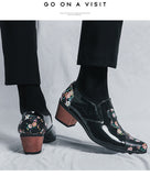 Classic Printed Men's High Heel Shoe Pointed Leather Shoes Slip-on Wedding zapatos hombre - MartLion