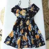 Women Printed Off Shoulder Slip Dress Strap Mini Dress Summer Beach Dress MartLion black L 