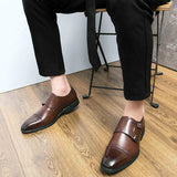 Formal Shoes Men's Solid Color Block Hollow Carved Trendy Double Buckle Pointed Leather MartLion   