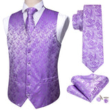 Rose Red Men's Wedding Suit Vest Blue Floral Jacquard Folral Silk Waistcoat Vests Handkerchief Tie Vest Suit Set Barry Wang Design Mart Lion BM-2094 L 