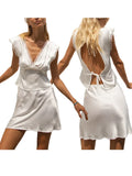 Women's Satin Skirts Set Sleeveless V Neck Lace Tops Slip Loose Mini Skir MartLion   