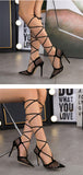 Liyke Thigh High Cross Lace-Up Stiletto Heels Hollow Out Mesh Pointed Toe Women Pumps Sandals Party Dress Shoes Mart Lion   