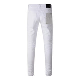 White Summer's Streetwear Distressed Skinny Button Fly Blank Ripped Jeans Pants MartLion   