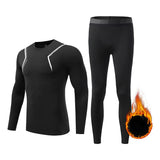 Winter Fleece Thermal underwear Suit Men's Fitness clothing Long shirt Leggings Warm Base layer Sport suit Compression Sportswear MartLion Black 22 
