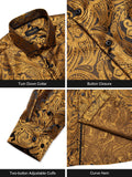 Gold Paisley Silk Shirts Men's Long Sleeve Luxury Tuxedo Wedding Party Clothing MartLion   