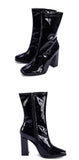 Liyke Autumn Winter Black Patent Leather Boots Women Square Toe Zip High Heels Party Shoes Chelsea Ankle Mart Lion   