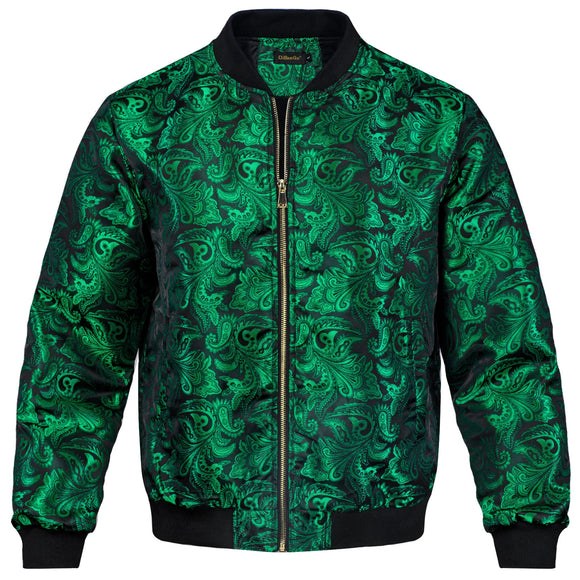  High Stree Green Zipper Jacket Men's Jacquard Pasiley Coat Woven Sport Streetwear Uniform Long Sleeves for Fall Winter MartLion - Mart Lion