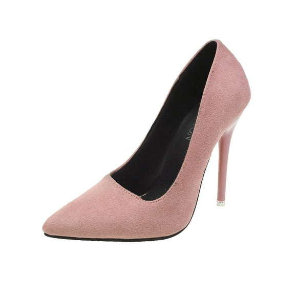 Super High Stiletto Heels Pumps Women Solid Office Flock Pointed Toe Party Elegant Office Shoes MartLion Pink 36 