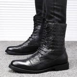 Luxury Black Men's Motorcycle Boots Winter Punk Formal Shoes High top Genuine Leather Ankle Couple Mart Lion   