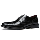 Classic British Style Pointed Toe Leather Shoes Men's Oxfords Formal Leather Brogue Flats Wedding Mart Lion Black 38 