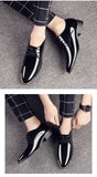 Men's Premium Patent Leather Shoes White Wedding Black Leather Low Top Soft Dress Solid Color Mart Lion   