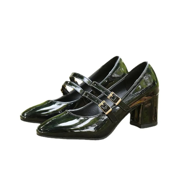  Patent Leather Women Pumps Retro Thick High-heeled Pumps Square Heels Scalp Vintage Mary Jane Shoes MartLion - Mart Lion