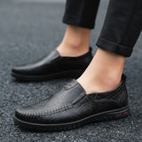 Genuine Leather Men's Shoes Casual Slip on Formal Loafers Moccasins Black Driving Mart Lion   