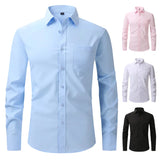 Men's White Blue Yellow Red  Shirts  Fit Long Sleeve Shirt Men Formal Wedding Elastic Shirt Male MartLion   