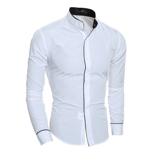 Men's Spring Solid Color Simple Casual Version Slim Fit Long Sleeve Shirt MartLion white XXL CHINA