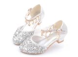 Kid Leather Summer Sequin Princess Shoe Crystal High Heel Sandals Kid Girl Dresses Mary Jane Girl Shoes MartLion   