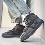 Men's Casual Sneakers High Top Skateboard Flats Punk Metal Chains Star Sport Shoes Tennis Basketball Trainers Walking Mart Lion   