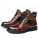 Men's Boots Autumn Spring Leather Round Toe Vintage Crocodile Pattern Shoes Leisure High Top Mart Lion   