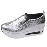 Hidden Heel Sneakers for Women Spring Chunky Platform Vulcanized Shoes Lightweight Slip-On Height Increasing Sports MartLion Silver 36 CHINA