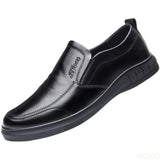 Men's Black Leather Casual Shoes Sneaker Slip-on Loafers Soft Bottom Non-slip Dad Driving Mart Lion   