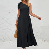 Long Maxi Dresses Femme One Shoulder  Robe Summer Women Elegant  Evening Party Prom Wedding Dress MartLion Black L 