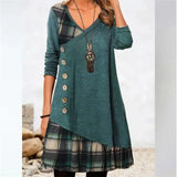 Women Single-breasted Decoration Dresses Elegant  Plaid Dress MartLion   