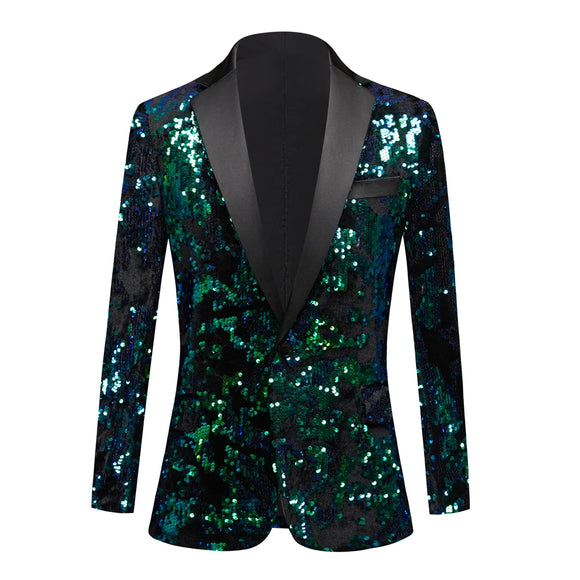 Men's Shiny Green Sequin Tuxedo Suit Shawl Collar Dress Suit Jacket Party Dinner Wedding Prom Singer blazers MartLion green US Size XS 