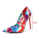 Geometry Plaid Printed Patent leather Women Pumps Elegant Pointed toe Stiletto High Heels Spring Autumn Office Lady Shoe MartLion Colorful Geometry 44 