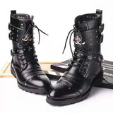 Men's Leather Motorcycle Boots Military Combat Gothic Skull Punk Tactical Basic Mid-calf Work Shoes Mart Lion 681 no fur 37 