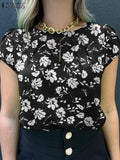 Short Sleeve Floral Printed Holiday  Summer Blouse Women Beach MartLion   