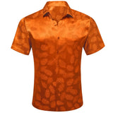 Luxury Summer Shirts Men's Short Sleeve Cool Silk Satin Orange Leaves Slim Fit Tops Casual Breathable Barry Wang MartLion