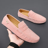 Suede Leather Penny Peas Loafers Men's Women Boys Driving Shoes Moccasins Slip on Flats Designer Loafers Pink MartLion   