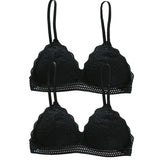 Lace Embroidery Bra Women  Underwear Brassiere Stretch Seamless Push Up Lingerie MartLion Black 2pcs One Size 