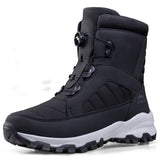 Rotating Button Men's Snow Boots Warm Plush Winter Waterproof Outdoor Hiking Wear Resistant Anti Slip MartLion B-Black 40 