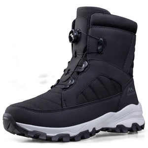 Rotating Button Men's Boots Plush Warm Snow Winter Shoes Waterproof Anti Slip Hiking Outdoors Desert Combat MartLion Men Black 36 