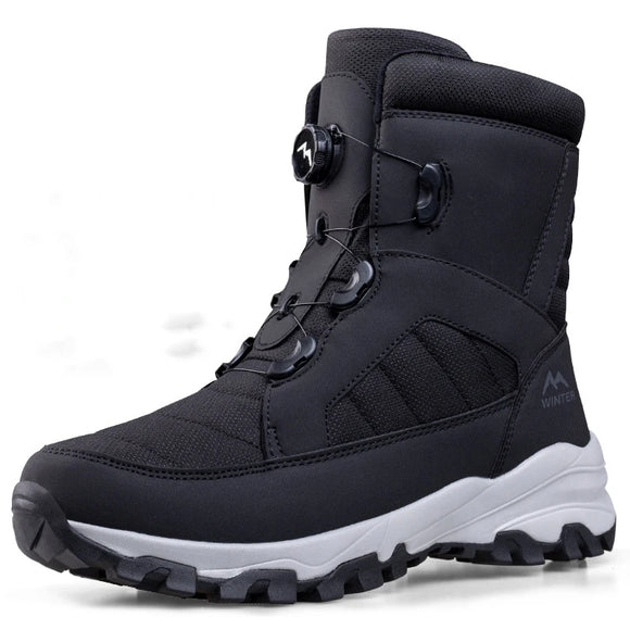  Rotating Button Men's Boots Plush Warm Snow Winter Shoes Waterproof Anti Slip Hiking Outdoors Desert Combat MartLion - Mart Lion
