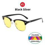 Semi-Rimless Night Vision Glasses for Driving Men's Yellow Polarized Lens Goggles Classic Square Driving Women Eyeglasses MartLion 1 Black Silver CHINA 