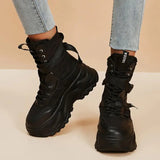 Chunky Platform Vulcanized Shoes Women Spring Lace-Up Non-Slip Motorcycle Boots Breathable Thick Bottom MartLion   