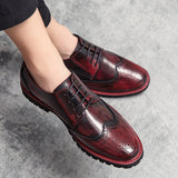 Golden Brogue Shoes Men's Dress Soft Split Leather Lace Up Oxfords Flat Work Footwear Mart Lion   