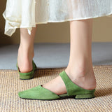 Summer Women Shoes Sheepskin Shoes for Simple Bow Slippers Low Heels Square Toe Mules Handmade MartLion   