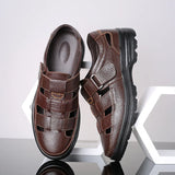 Men Soft Sandals Men Summer Shoes Leather Sandals Sandals Men Roman Breathable MartLion Brown 46 