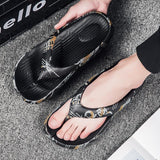 Breathable Men's Slippers Non Slip Beach Flip Flops Lightweight Outdoor Flat Leisure Shoes Soft Slides Adult Sneakers Footwear Mart Lion 2-Black 6.5 