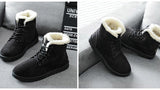 Women Snow Boots Winter Flat Lace Up Platform Ladies Warm Shoes Flock Fur Suede Ankle Female Black Mart Lion   