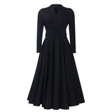 solid color casual  dress long sleeve elegant party dress elegant dresses MartLion black XXXL 