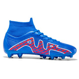 High Top Soccer Shoes Long Spike FG TF Non-Slip Football Boots Outdoor Training Ankle Cleats MartLion OG1616-C-Blue 35 