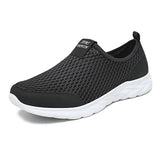 Summer Mesh Men's Shoes Sneakers Breathable Flat Shoes Slip-on Sport Trainers Lightweight Hombre MartLion black 6.5 
