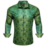 Luxury Shirt Men's Silk Paisley Embroidered Blue Green Gold White Black Teal Slim Fit Male Blouses Long Sleeve Tops Barry Wang MartLion   