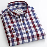 England Style Contrast Casual Checkered Shirts Button-down Soft Cotton  Long Sleeve Standard-fit Plaid Shirt MartLion 6685-7 40 