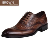 Men's Formal Shoes Crocodiles Pattern Faux Leather Dress Brogues Brand Designer Party Wedding Casual Loafers MartLion Brown 39 