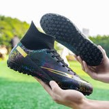 Men's Soccer Shoes Kids Football Ankle Boots Children Leather Soccer Training Sneakers Outdoor Cleats Mart Lion see chart 2 38 